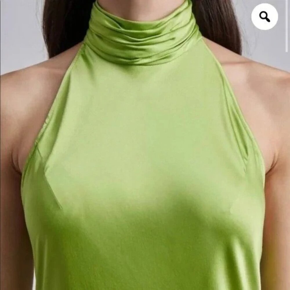 NWT Silk Maison Halter Silk Maxi Dress green sz S $199 - Picture 4 of 9